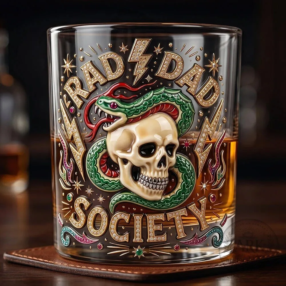 Rad Dad Society Skull Snake Whiskey Glass - Father's Day Gift for Dads