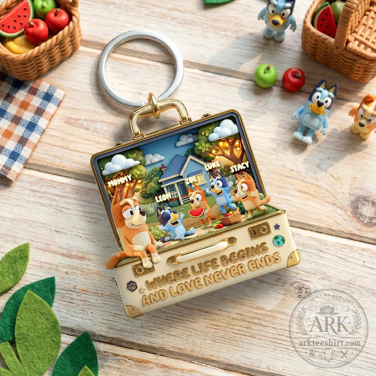 Bluey Family Personalized Suitcase Design Keychain Where Life Begins