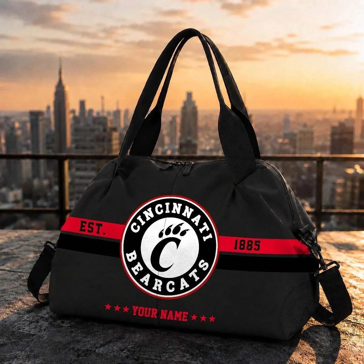 Cincinnati Bearcats Established 1885 Custom Name Black Duffle Bag