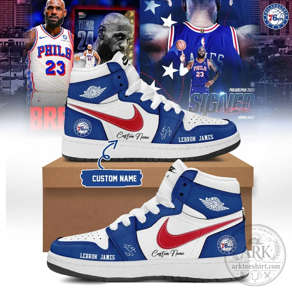 LeBron James Philadelphia 76ers Custom Name High Top Sneakers