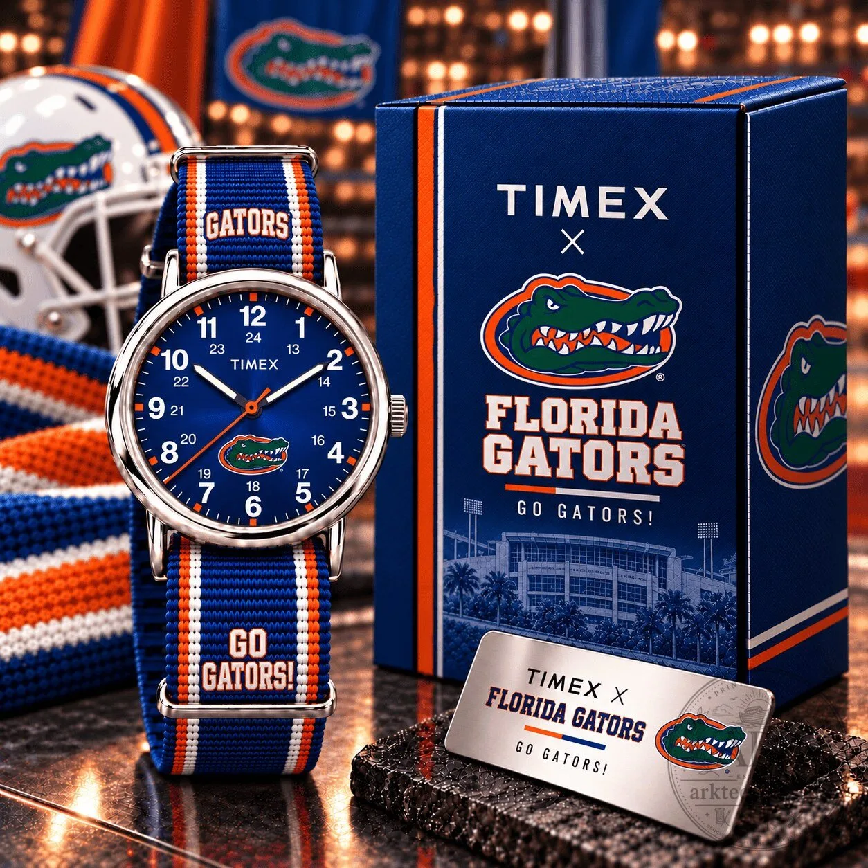 Florida Gators Timex Watch with Blue Dial and Striped Nylon Strap