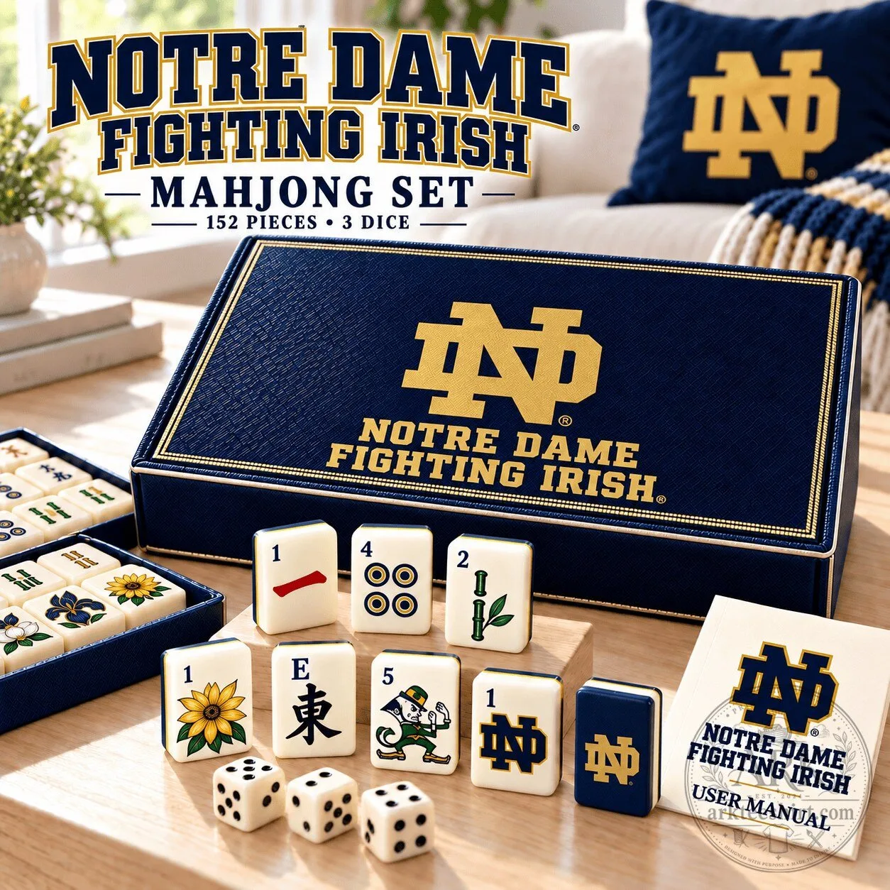 Notre Dame Fighting Irish Mahjong Game Set with 152 Tiles and Dice