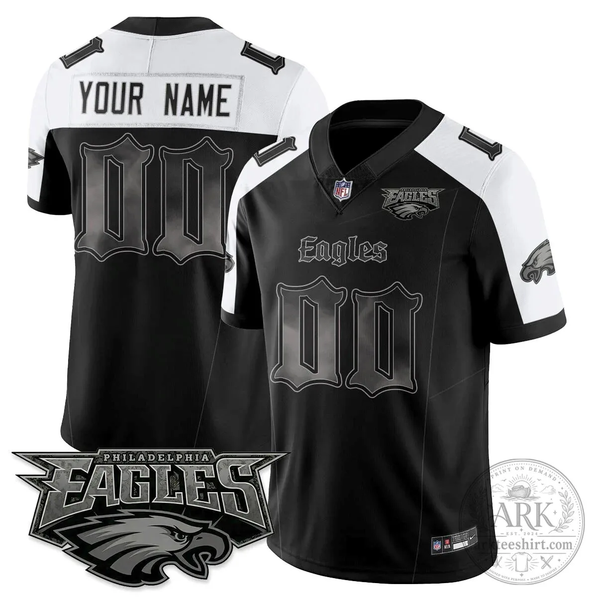 Philly Eagles Black Gothic Custom Name and Number Football Jersey