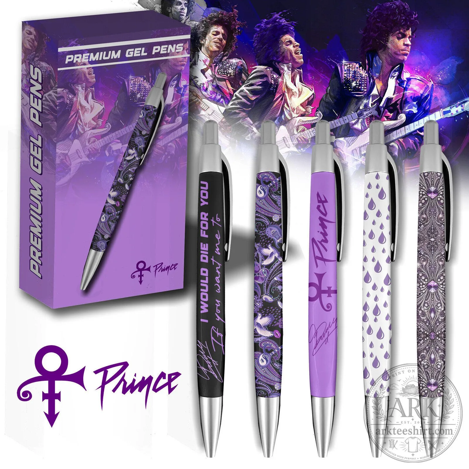 Prince Music Artist Premium Gel Pen Set with Paisley and Symbol Designs