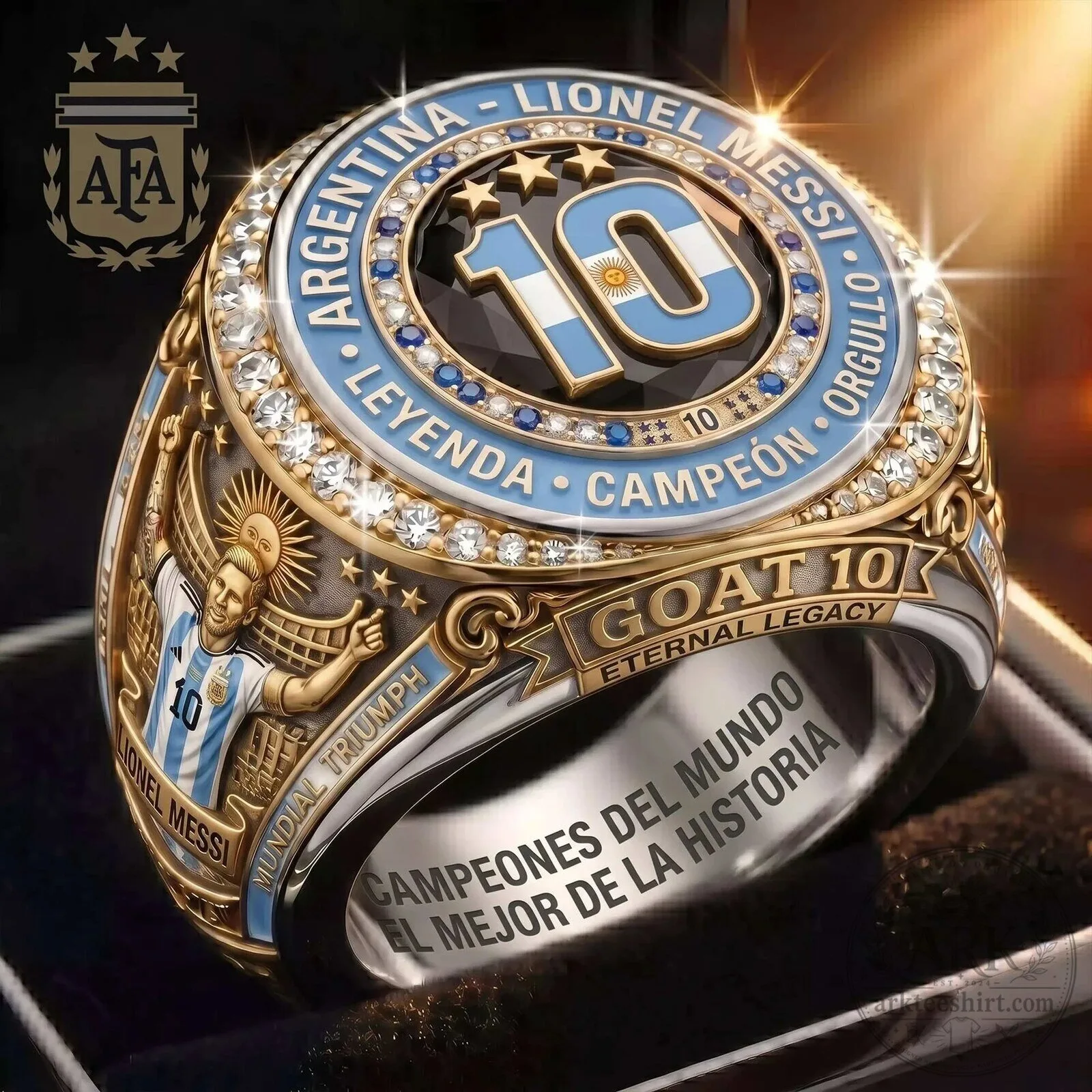 Limited Edition Argentina National Football Team 2026 Wolrd Cup Champions Round Engraved Ring