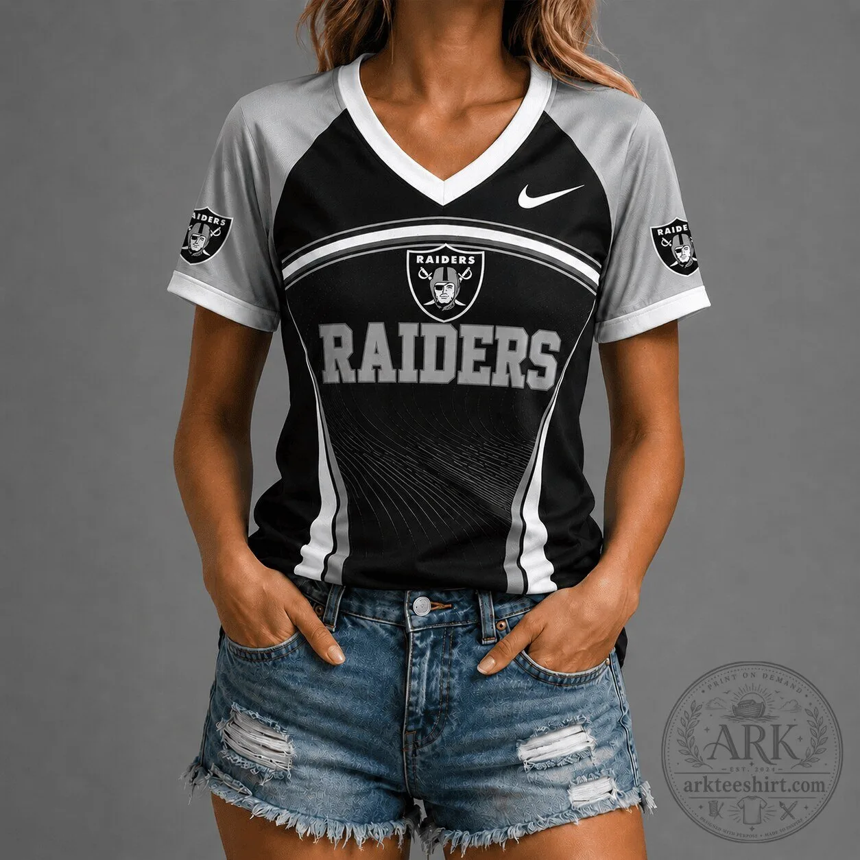 Las Vegas Raiders NFL Victory Wave V-Neck Football Jersey for Women