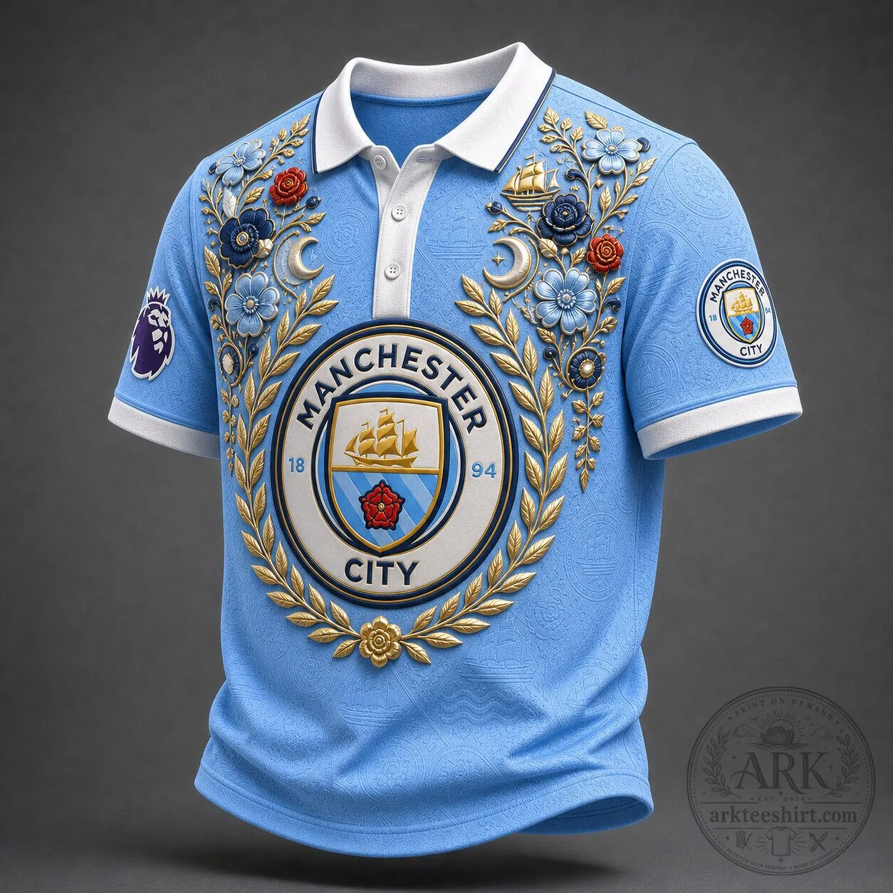 Manchester City Football Club Crest Floral Design Polo Shirt