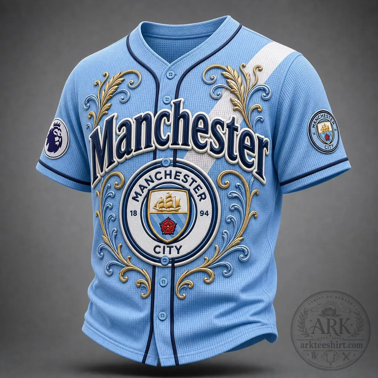Manchester City Football Club Sky Blue Baseball Jersey