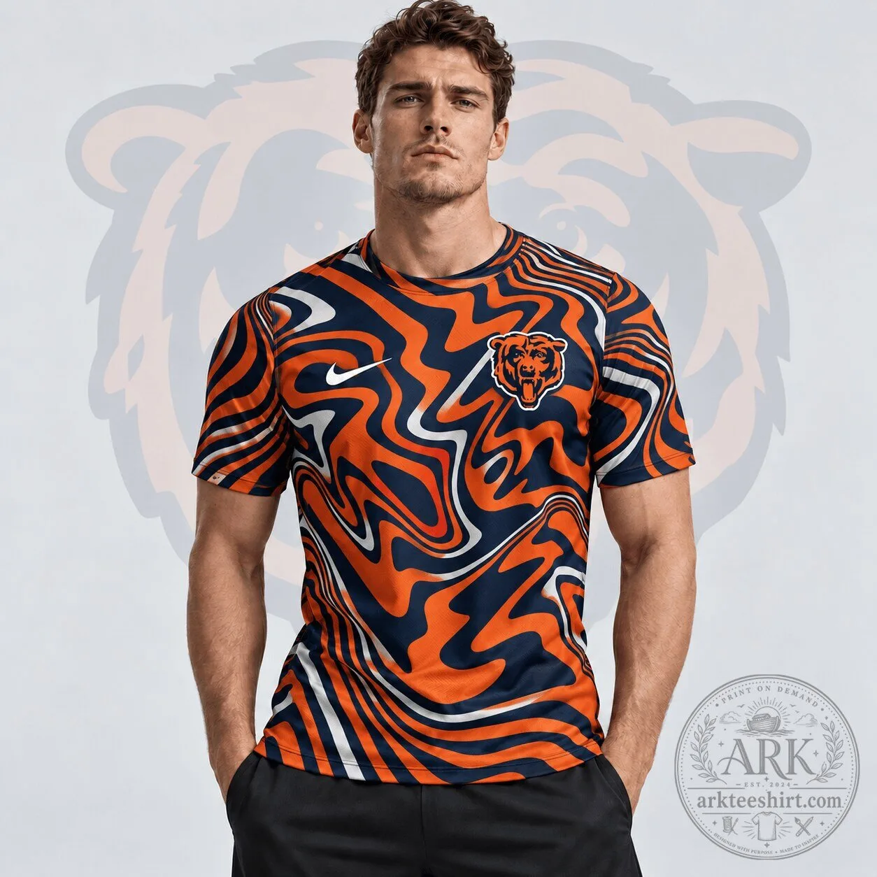 Chicago Bears NFL Team Crest Abstract Wave Performance T-Shirt