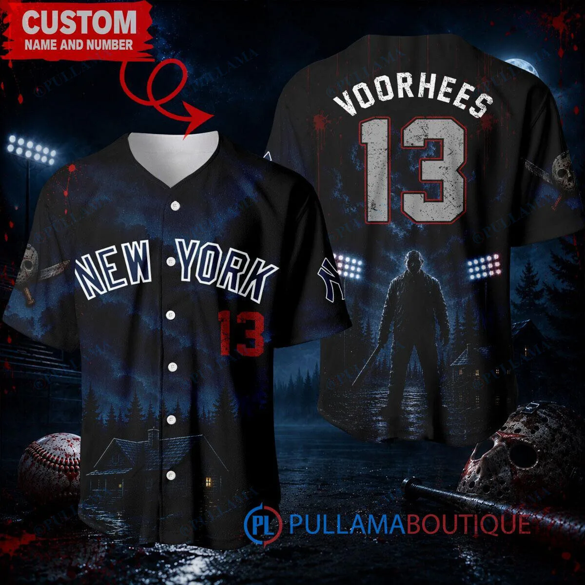 New York Yankees Game Jason Voorhees Friday the 13th Slasher Baseball Jersey