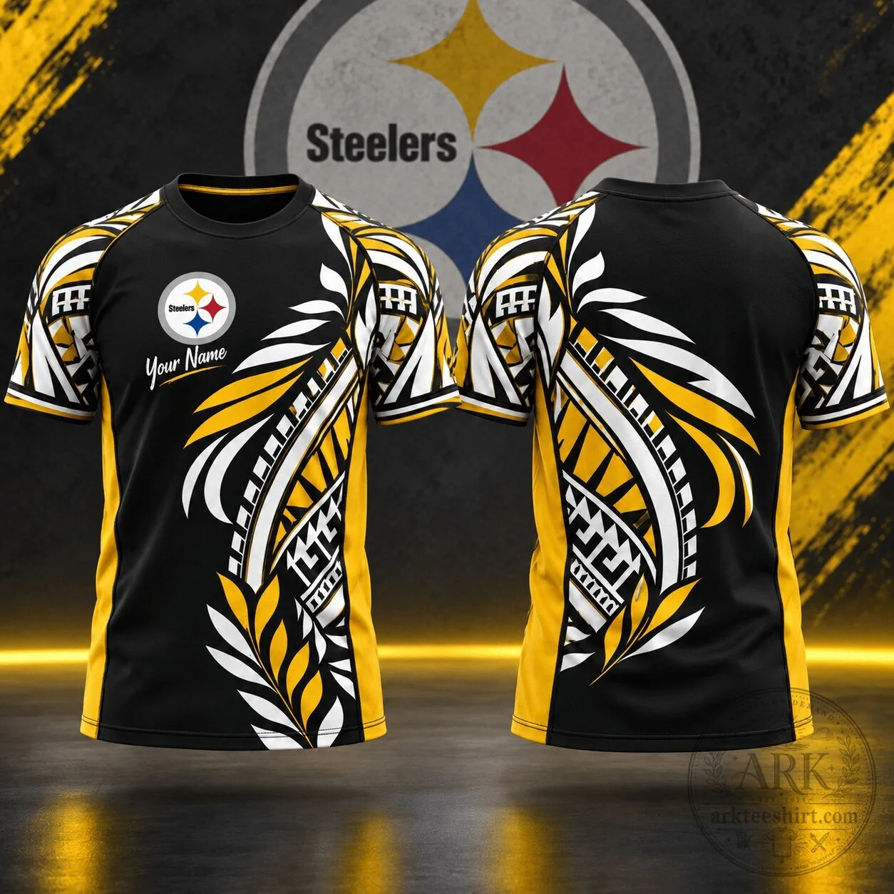 Pittsburgh Steelers NFL Football Tribal Graphic Custom Name T-Shirt