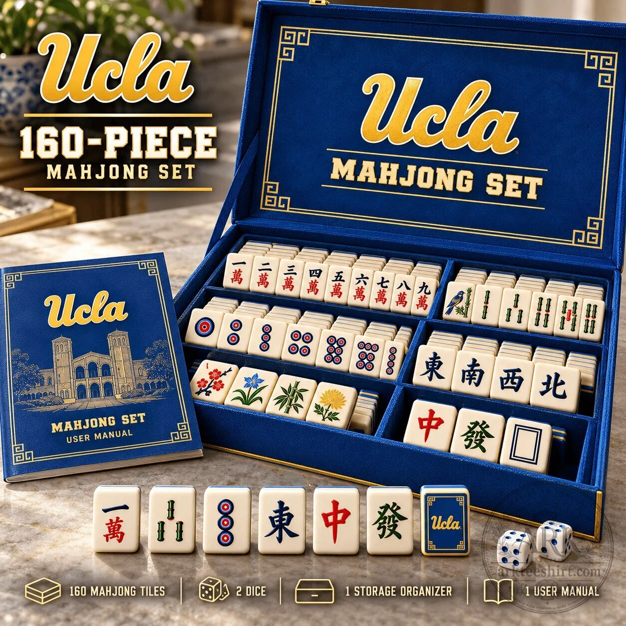 UCLA Premium Mahjong Game Set with 160 Tiles and Storage Case
