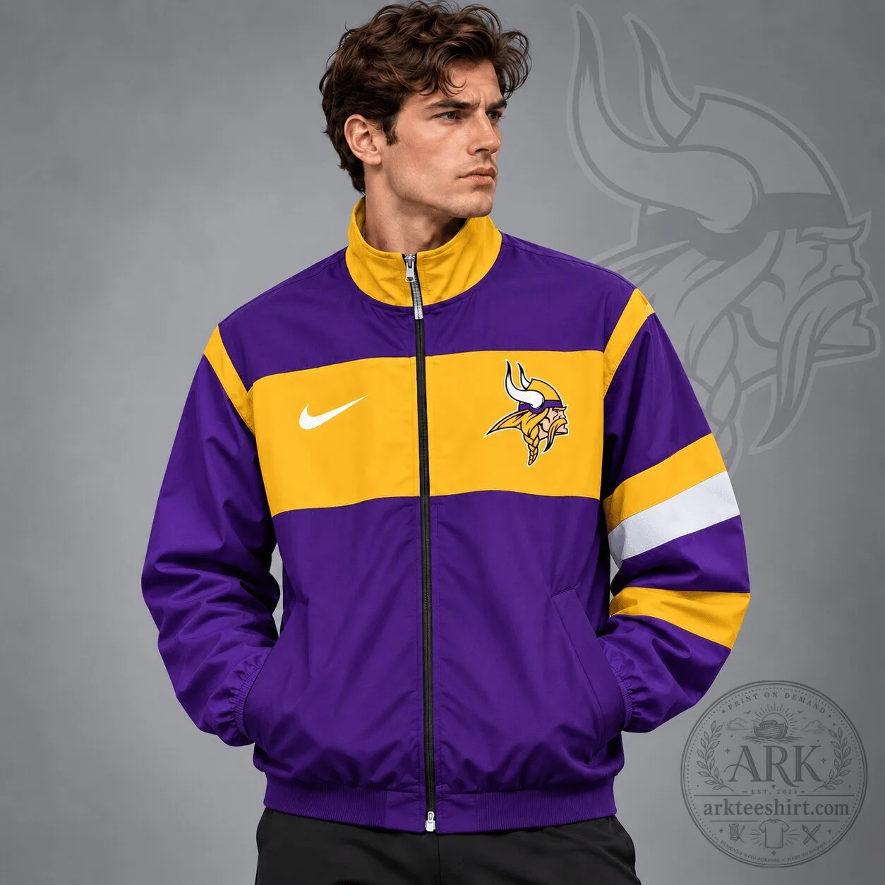 Minnesota Vikings NFL Team Crest Color Block Full Zip Track Jacket