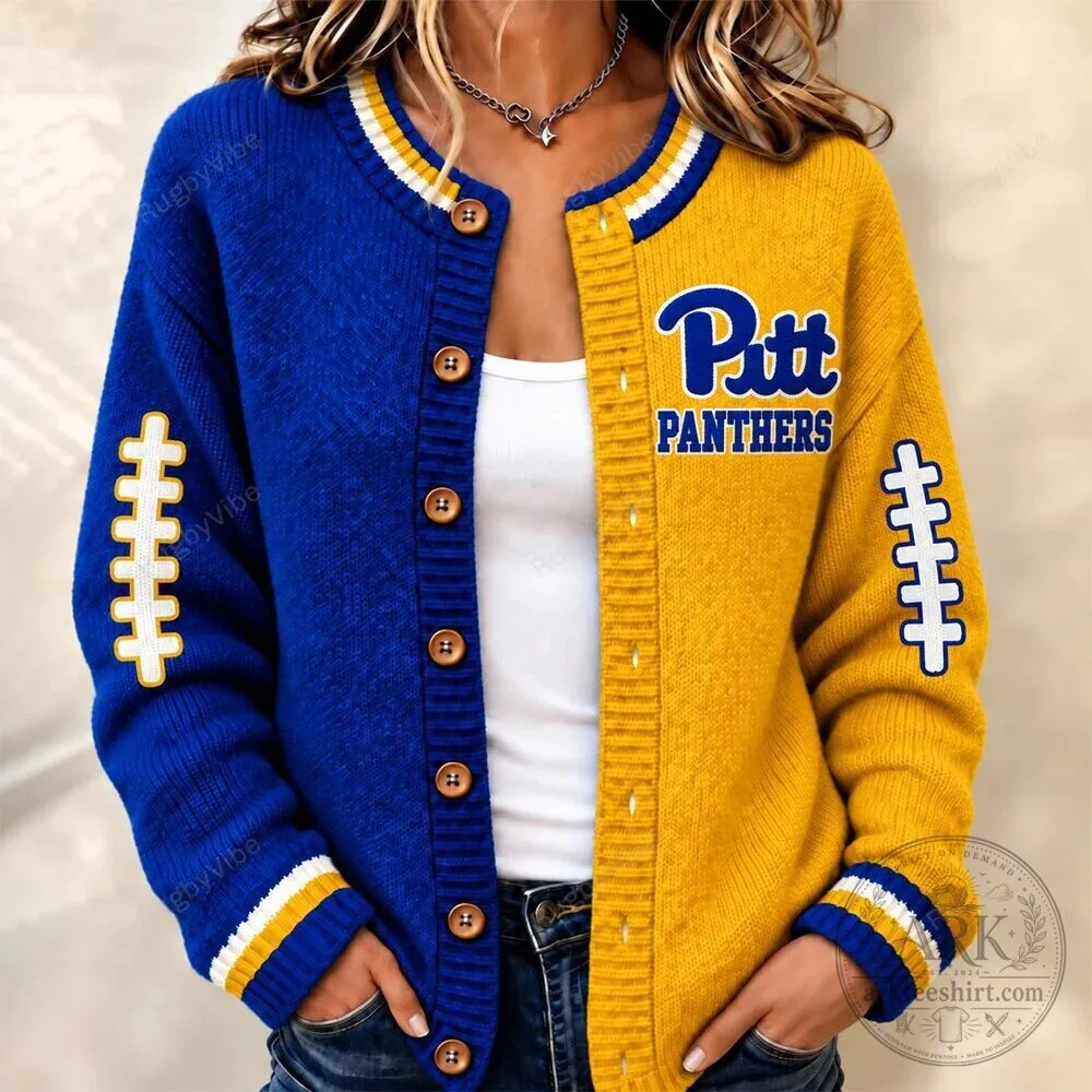 Pittsburgh Panthers Football Split Color Button Down Cardigan Sweater