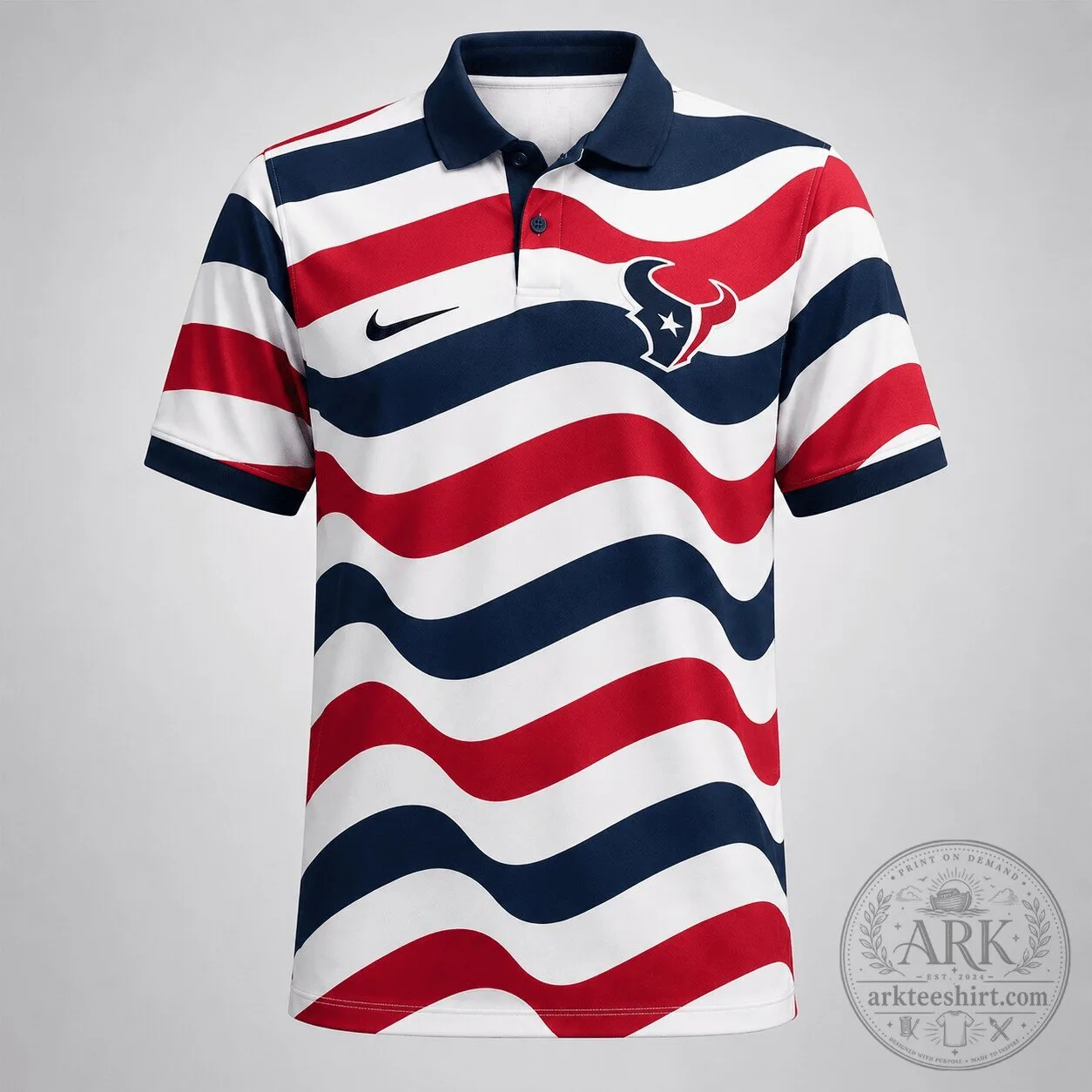 Houston Texans American Flag Wavy Stripes Patriotic Polo Shirt