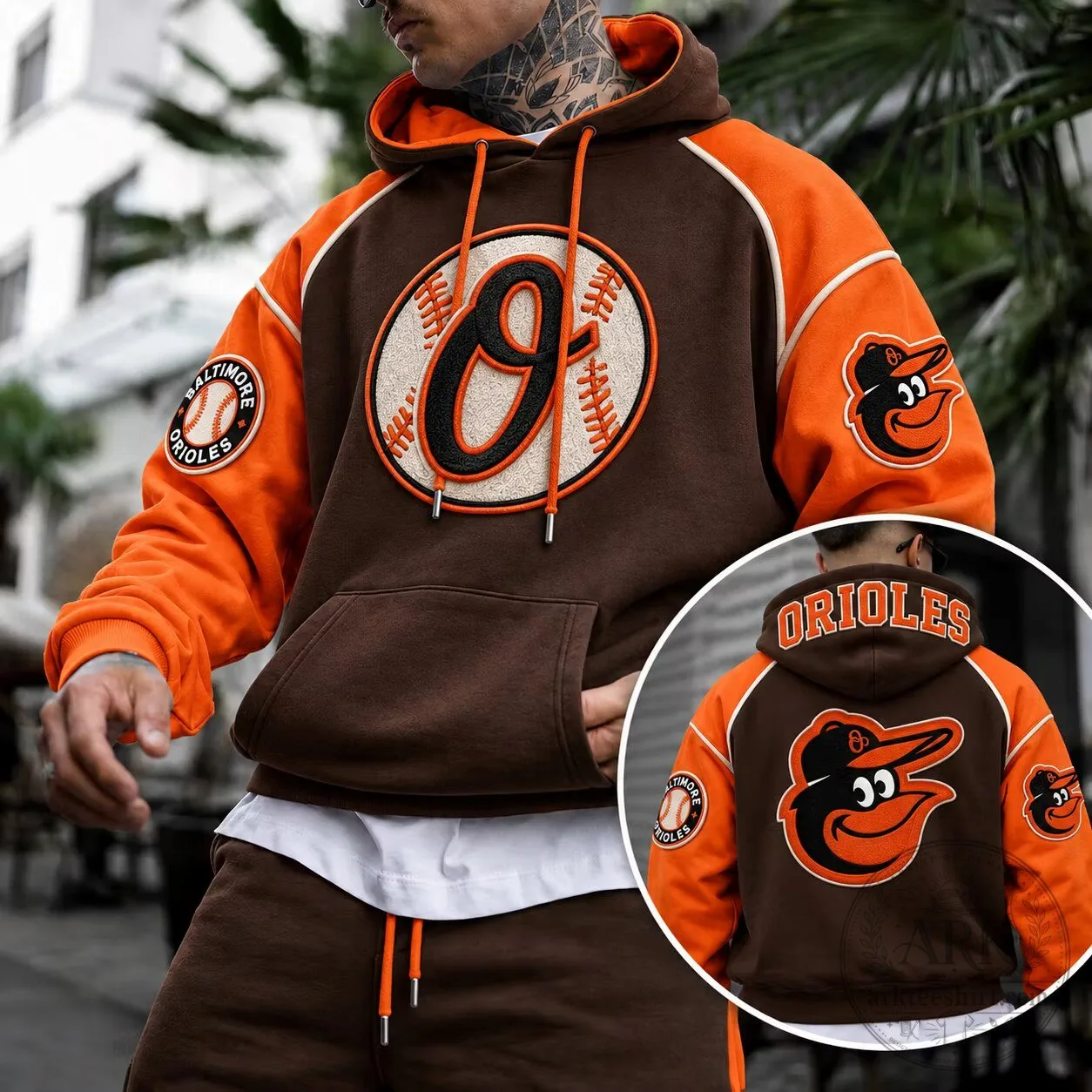 Baltimore Orioles Baseball Team Logo Brown and Orange Unisex Hoodie