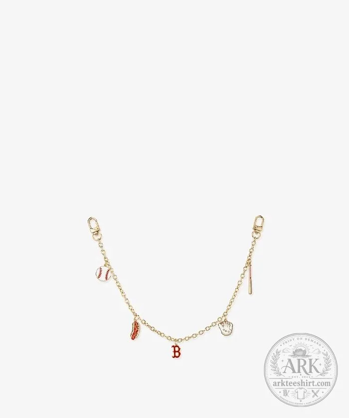Boston Red Sox Baseball Charm Bracelet with Gold Chain and Team Logo