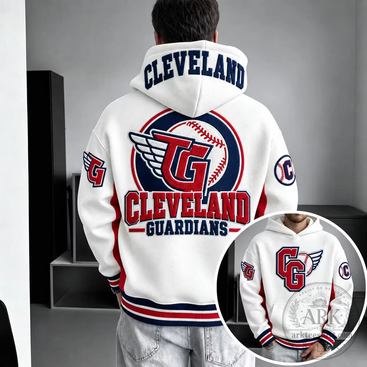 Cleveland Guardians Baseball Team Logo White Hoodie for Men and Women