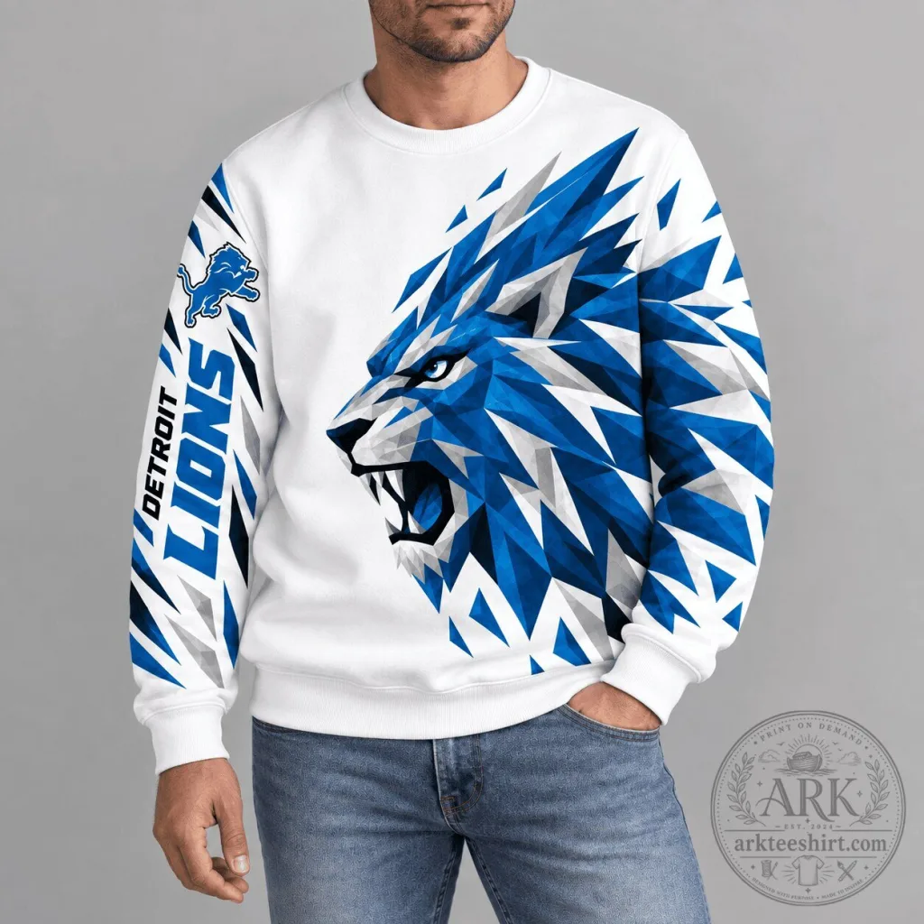 Detroit Lions Polygonal Mascot Design NFL Football Team Fan Sweatshirt Detroit Lions Polygonal Mascot Design NFL Football Team Fan Sweatshirt