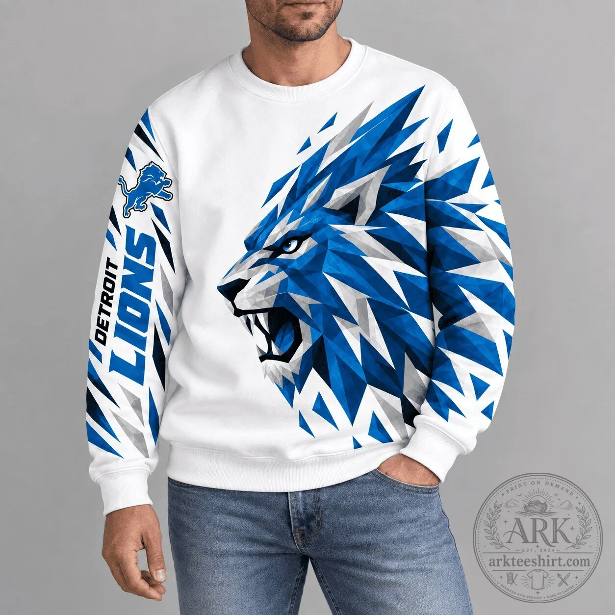 Detroit Lions Polygonal Mascot Design NFL Football Team Fan Sweatshirt