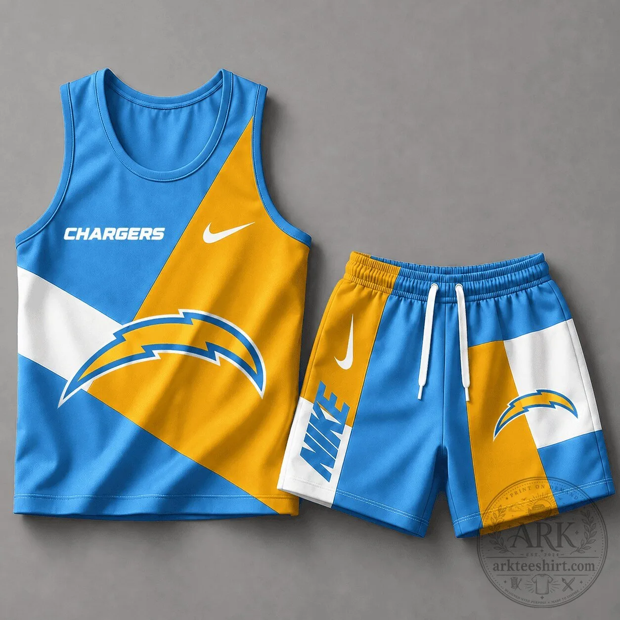 Color Block Tank Top and Shorts Set for Los Angeles Chargers NFL Fans