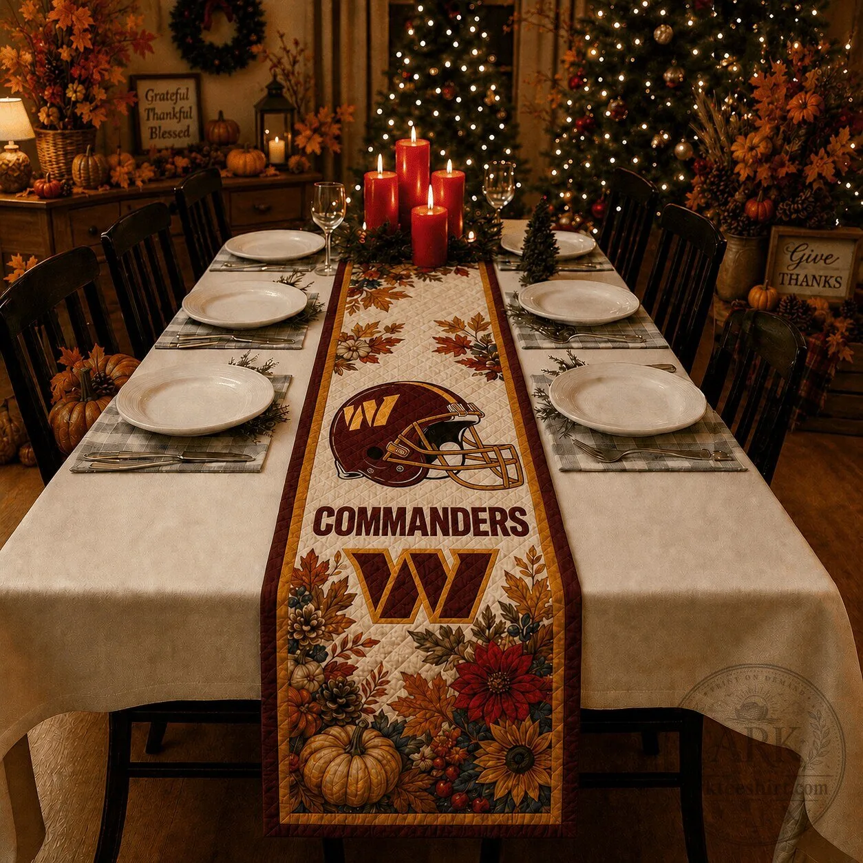 Washington Commanders NFL Thanksgiving Football Fall Leaves Table Runner