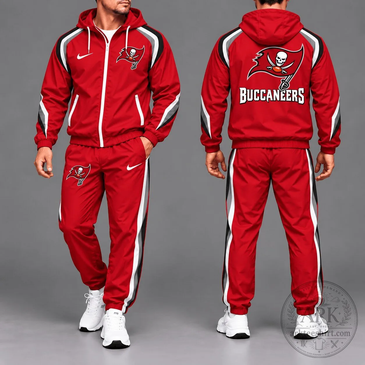 Tampa Bay Buccaneers NFL Football Team Red Full Zip Hooded Jacket and Pants Set