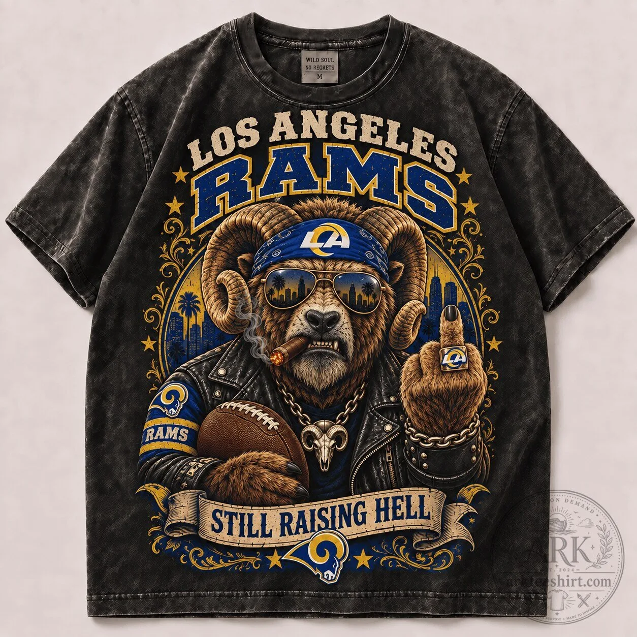 Los Angeles Rams 1d Fan Vintage Washed T-Shirt for Football Supporters