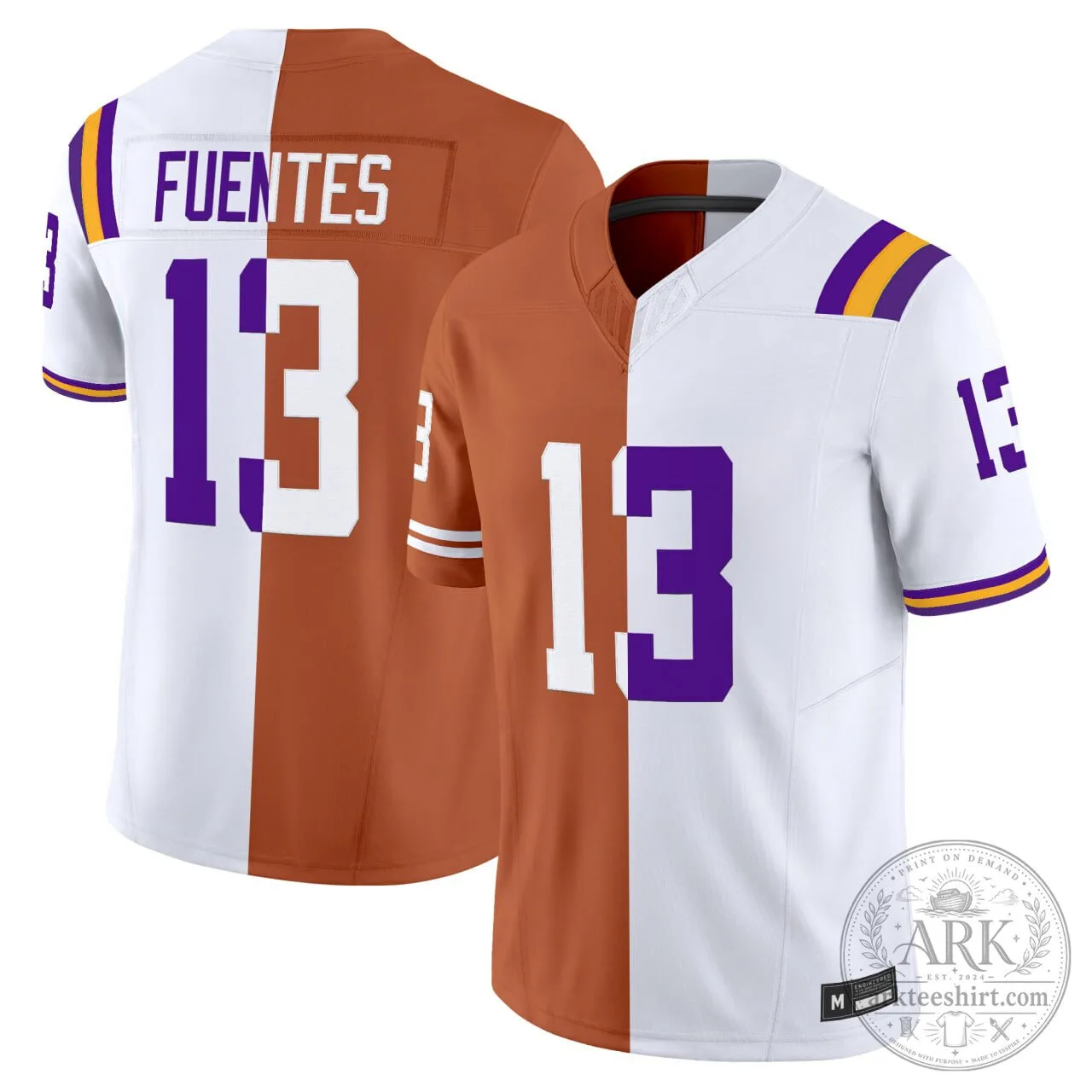 LSU Tigers and Texas Longhorns Split Design Football Jersey 1 LSU Tigers and Texas Longhorns Split Design Football Jersey