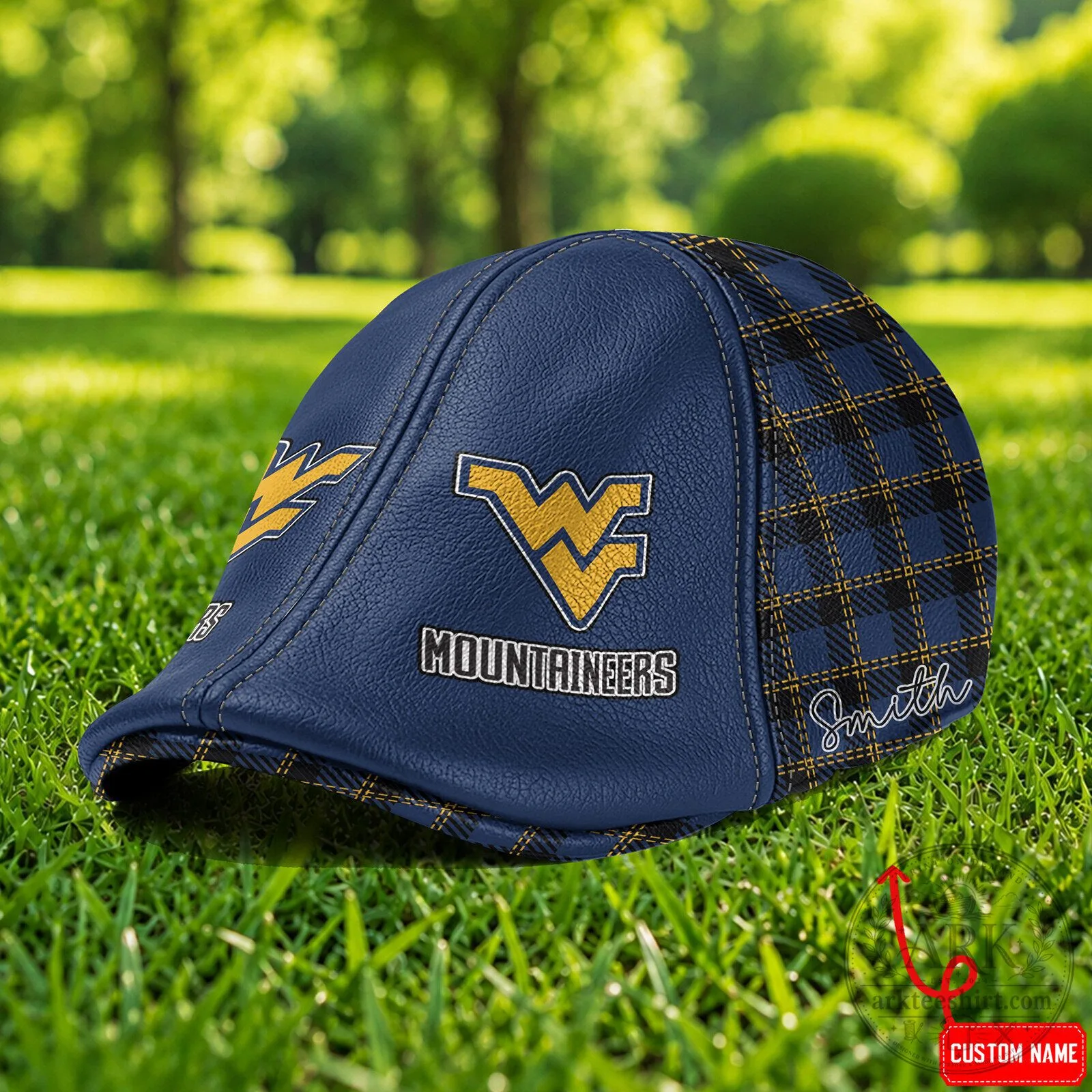 West Virginia Mountaineers Custom Name Plaid Ivy Cap Hat