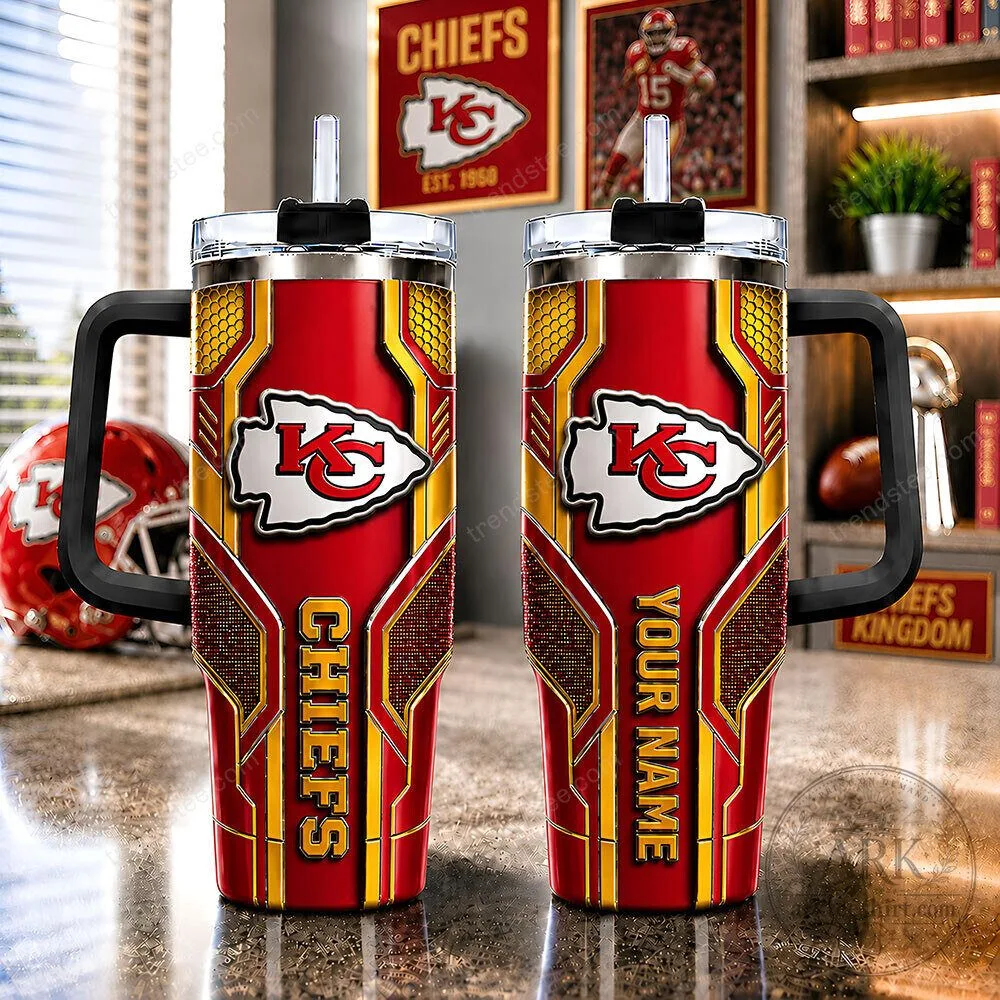 Kansas City Chiefs Football Team Personalized Red Gold Design Tumbler