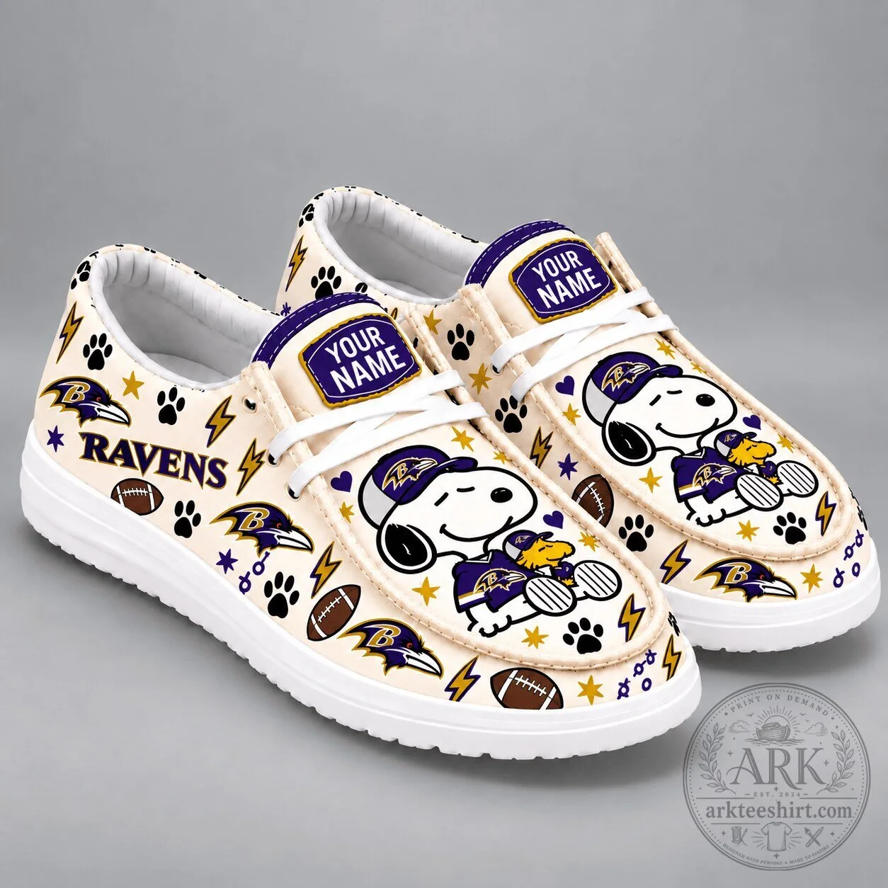 Baltimore Ravens Snoopy Personalized Slip-On Shoes for Women