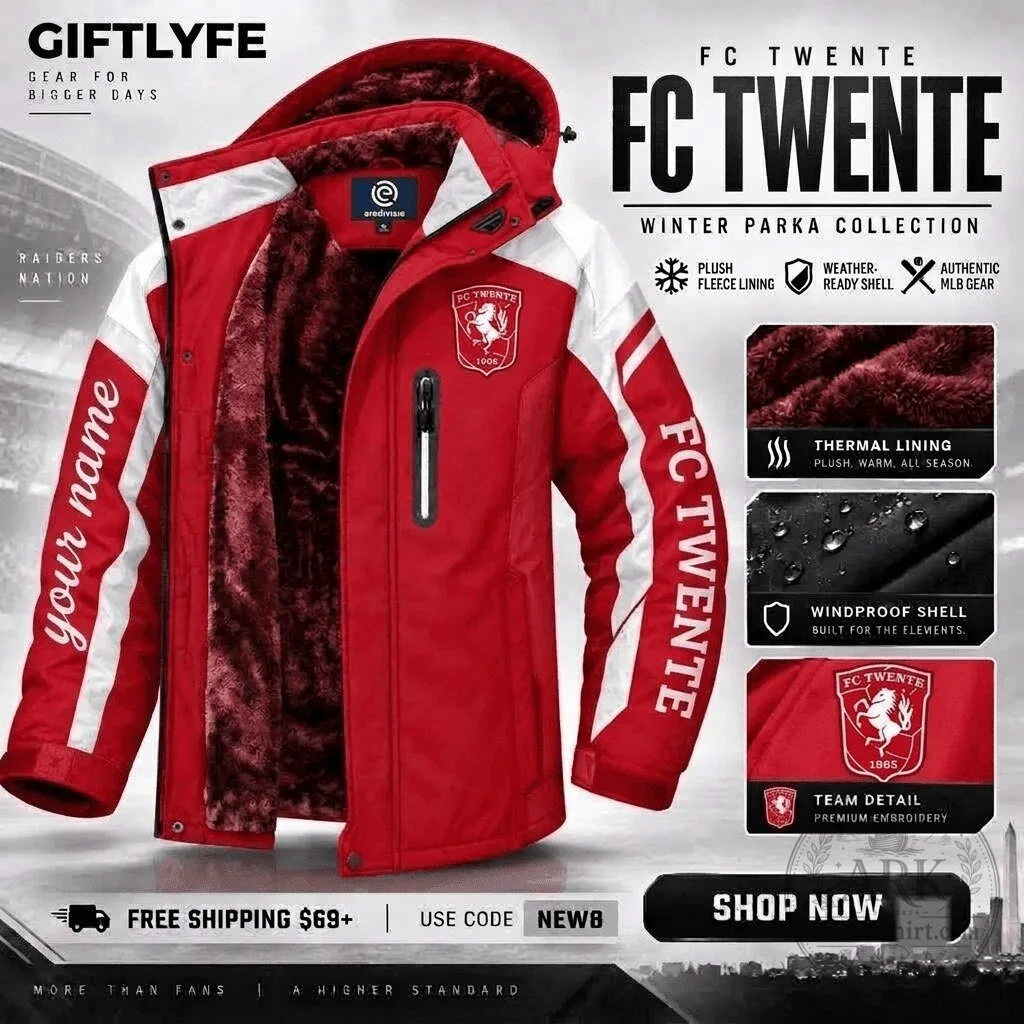 FC Twente Eredivisie Football Club Winter Parka Jacket with Fleece Lining