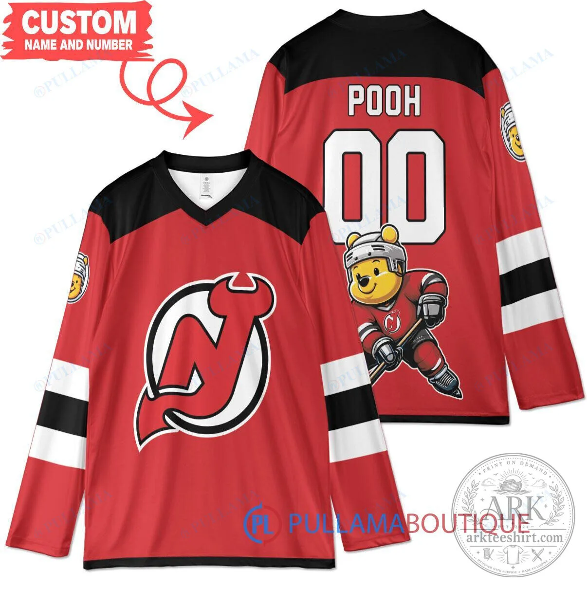 New Jersey Devils Winnie The Pooh Custom Hockey Jersey