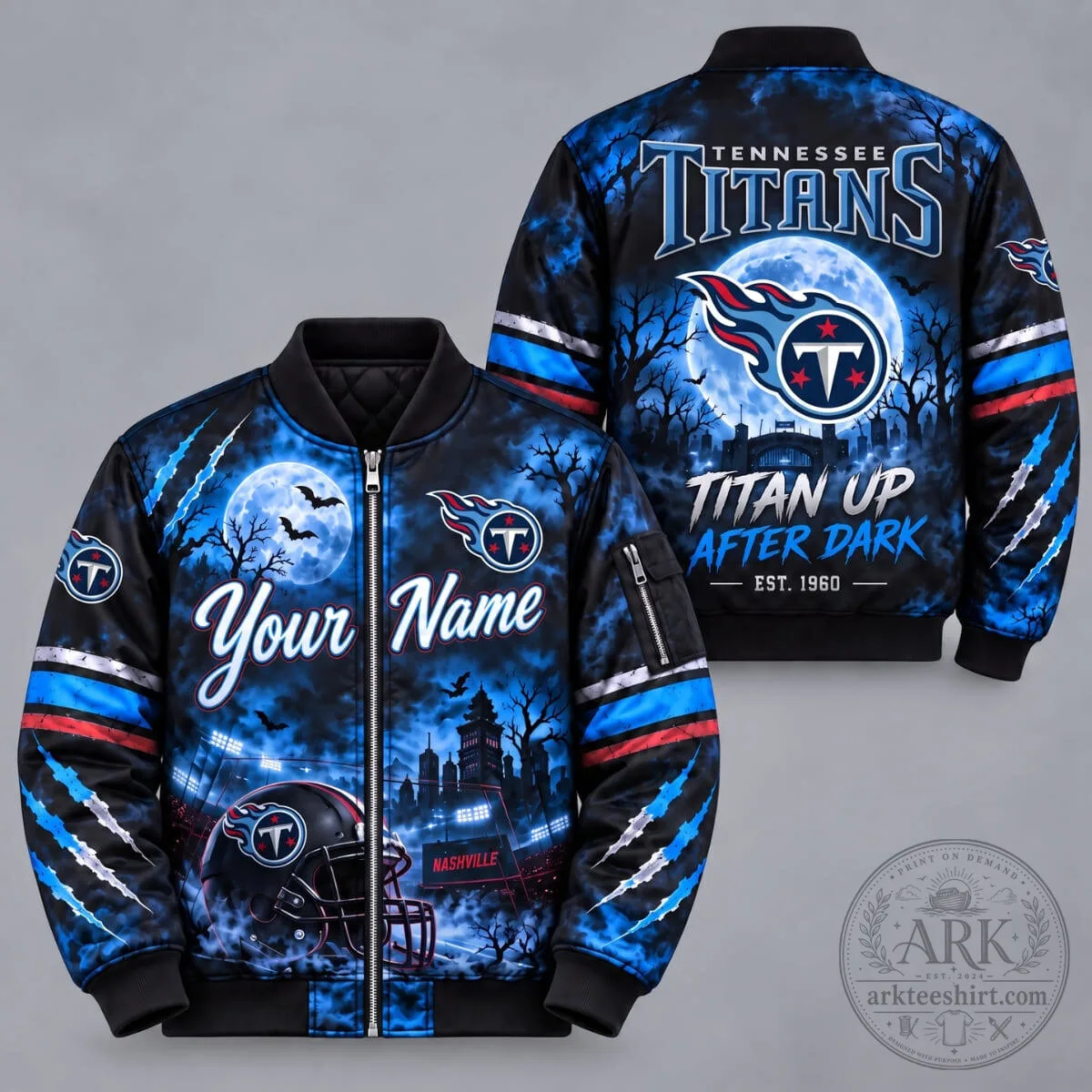 Tennessee Titans Football Full Moon Stadium After Dark Bomber Jacket
