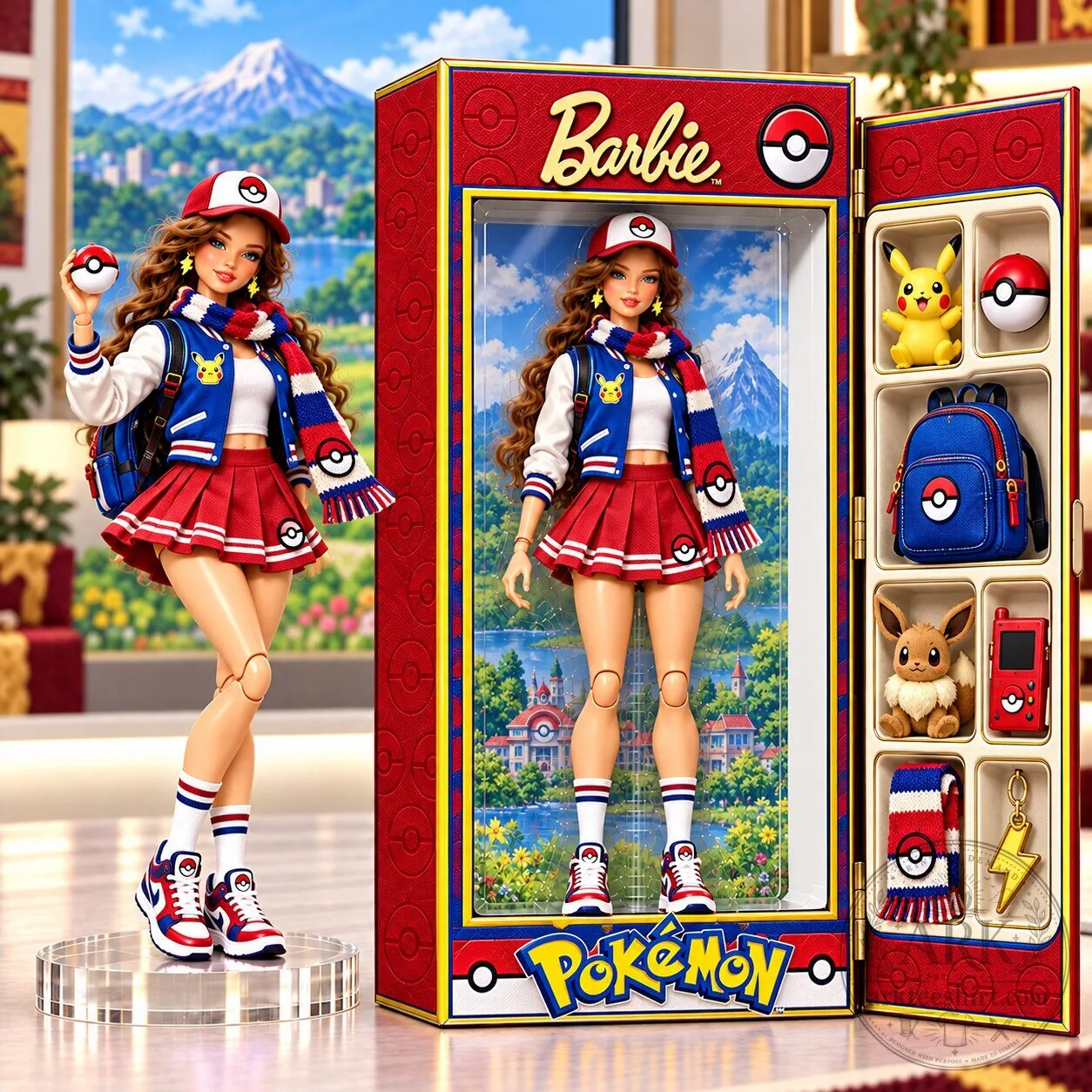 Barbie Pokemon Trainer Fashion Doll with Pikachu and Eevee Accessories