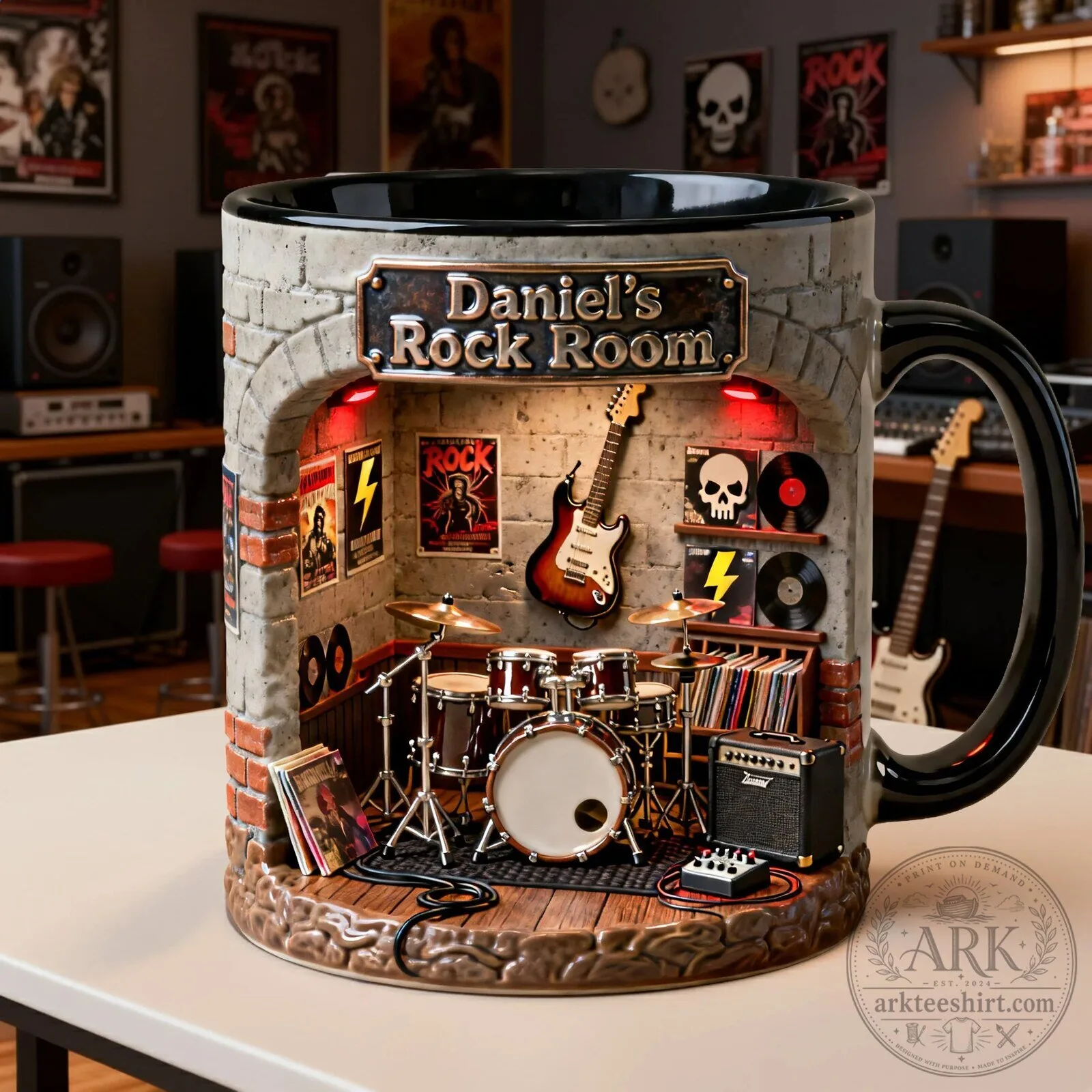 Personalized Rock Music Room Coffee Mug, Custom Name Rock and Roll Fan Gift