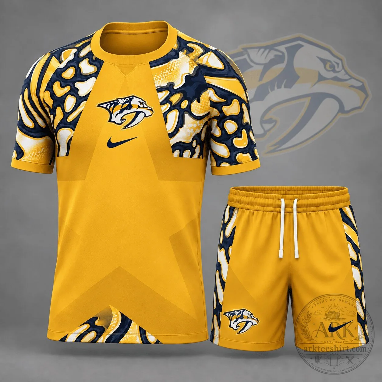 Nashville Predators NHL Abstract Camouflage Star Panel Hockey Jersey and Shorts Set