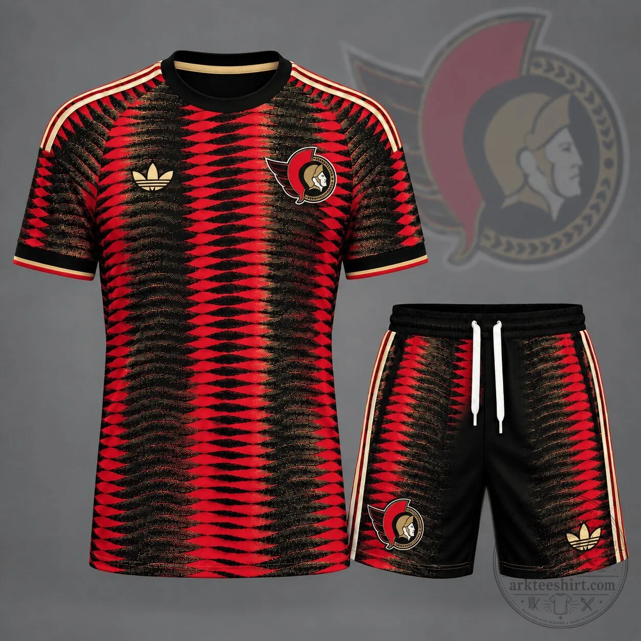 Ottawa Senators National Hockey League Team Red and Black Patterned Hockey Jersey