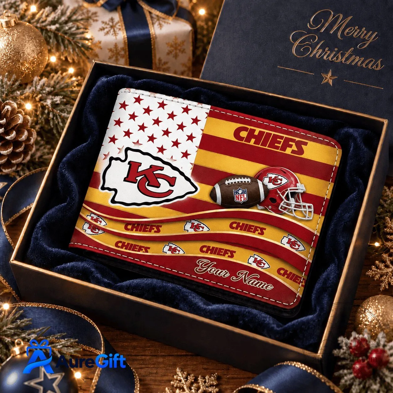 Kansas City Chiefs American Flag Personalized Football Team Wallet