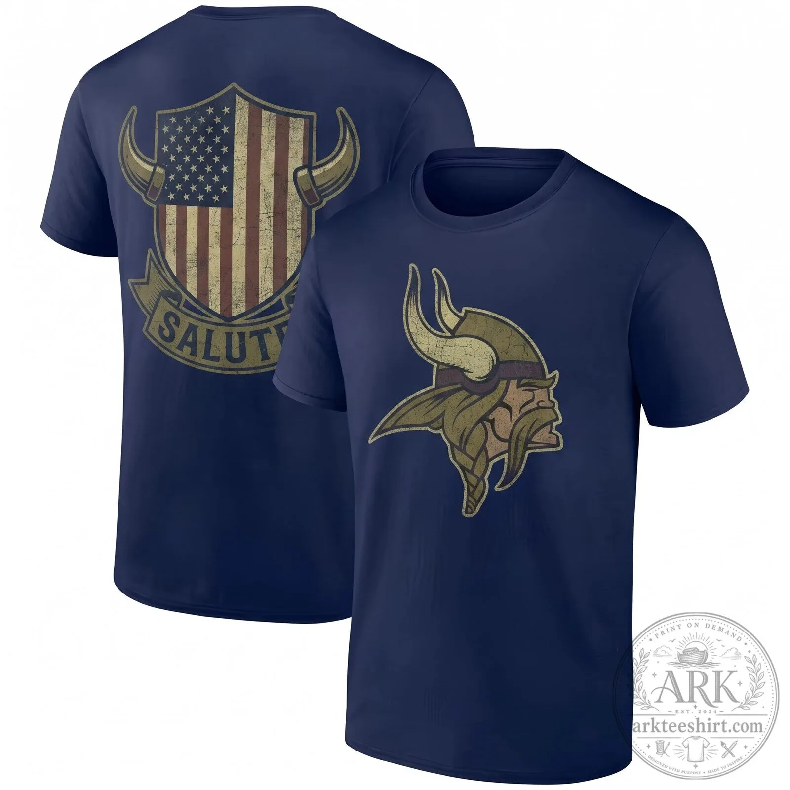 Distressed Black T-Shirt Featuring American Flag for Minnesota Vikings Salute To Service 11 Distressed Black T-Shirt Featuring American Flag for Minnesota Vikings Salute To Service