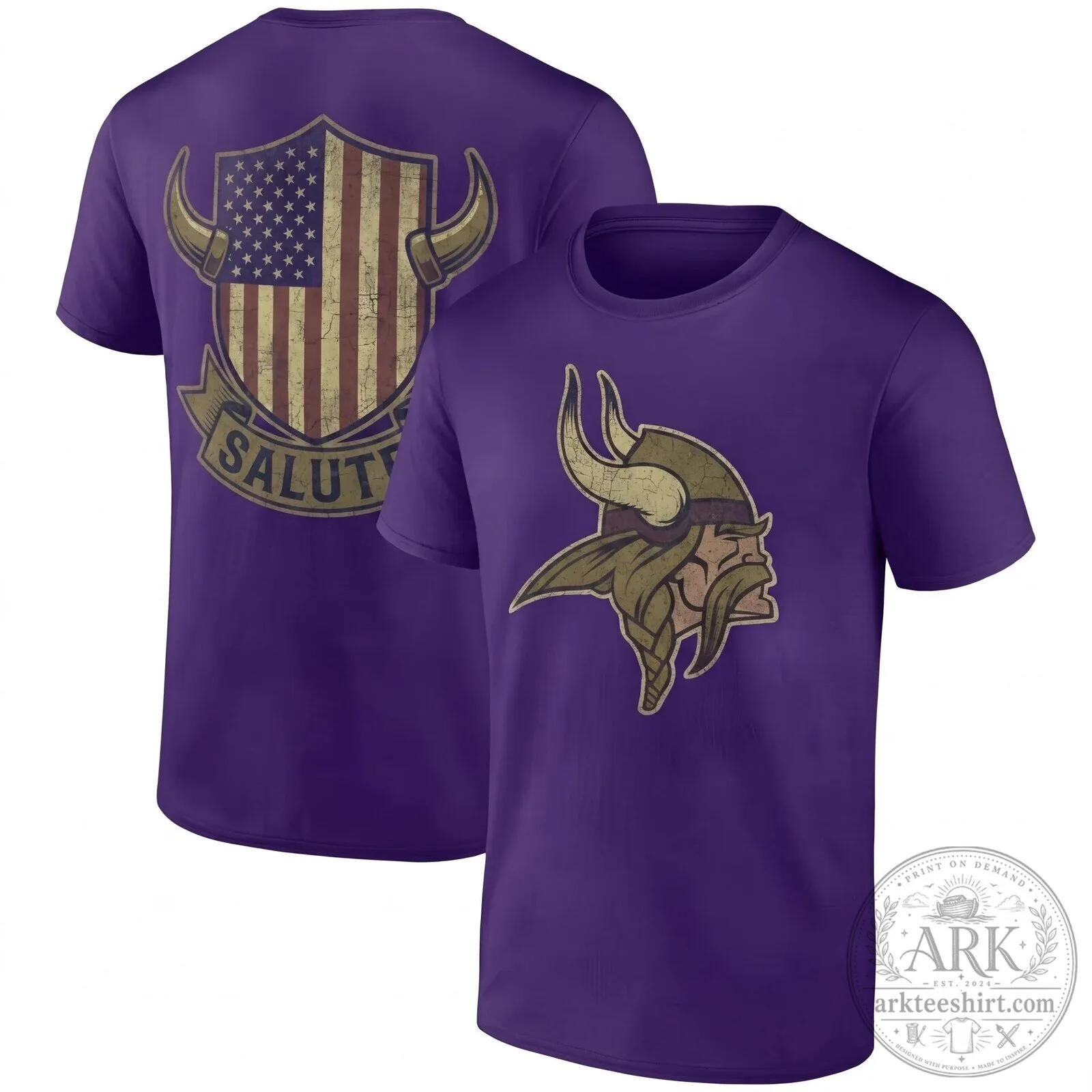 Distressed Black T-Shirt Featuring American Flag for Minnesota Vikings Salute To Service 12 Distressed Black T-Shirt Featuring American Flag for Minnesota Vikings Salute To Service
