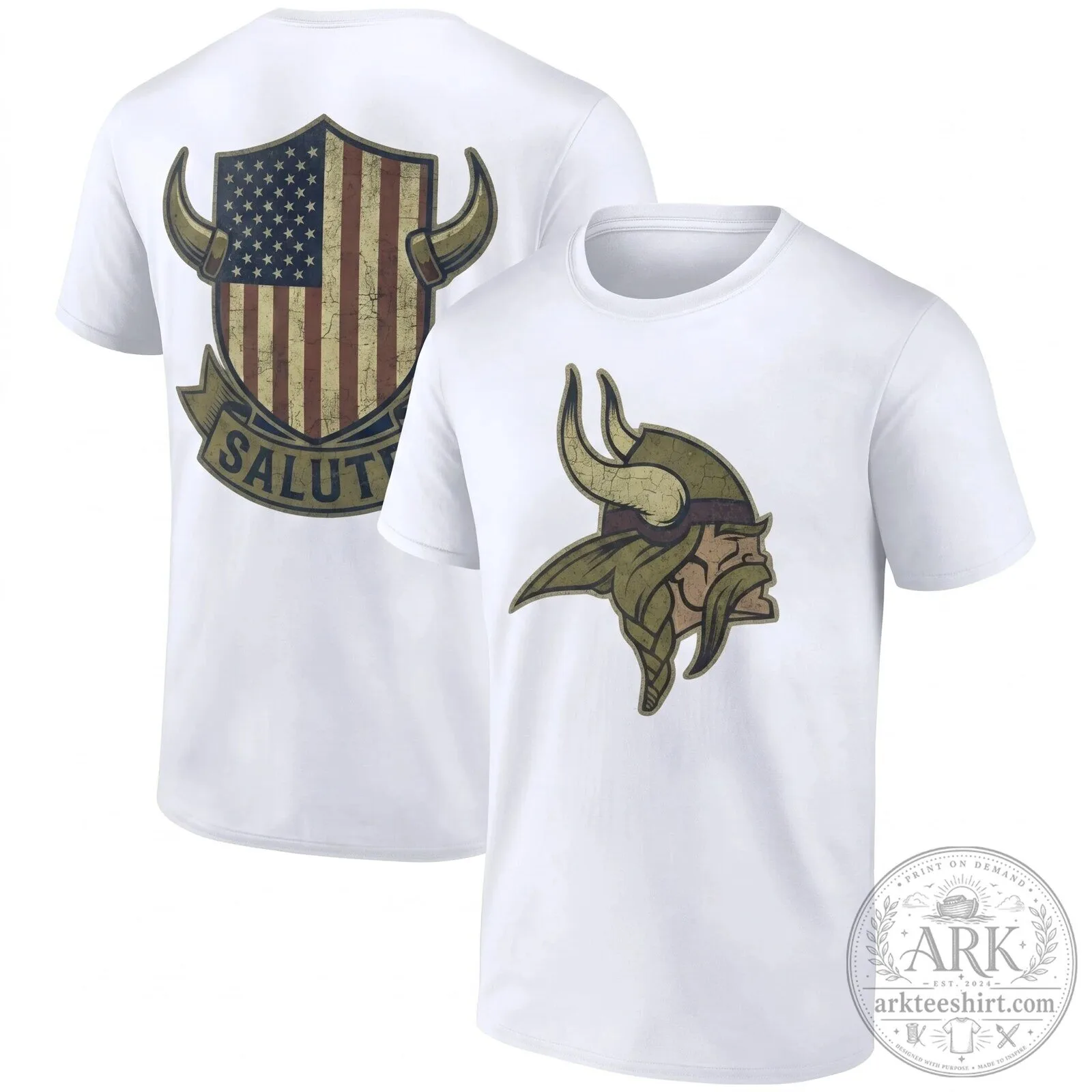 Distressed Black T-Shirt Featuring American Flag for Minnesota Vikings Salute To Service 14 Distressed Black T-Shirt Featuring American Flag for Minnesota Vikings Salute To Service