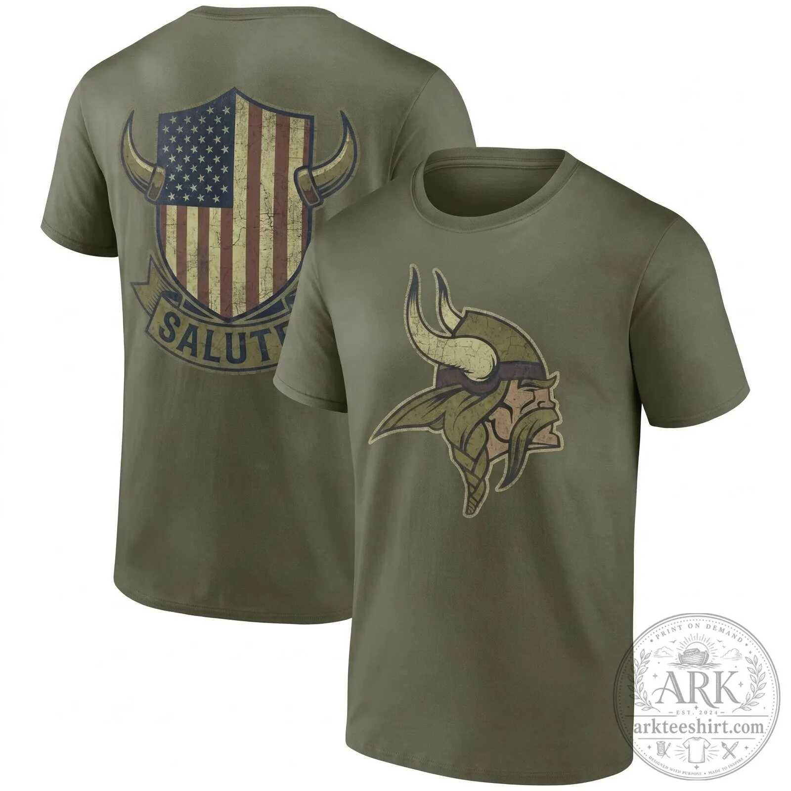 Distressed Black T-Shirt Featuring American Flag for Minnesota Vikings Salute To Service 15 Distressed Black T-Shirt Featuring American Flag for Minnesota Vikings Salute To Service
