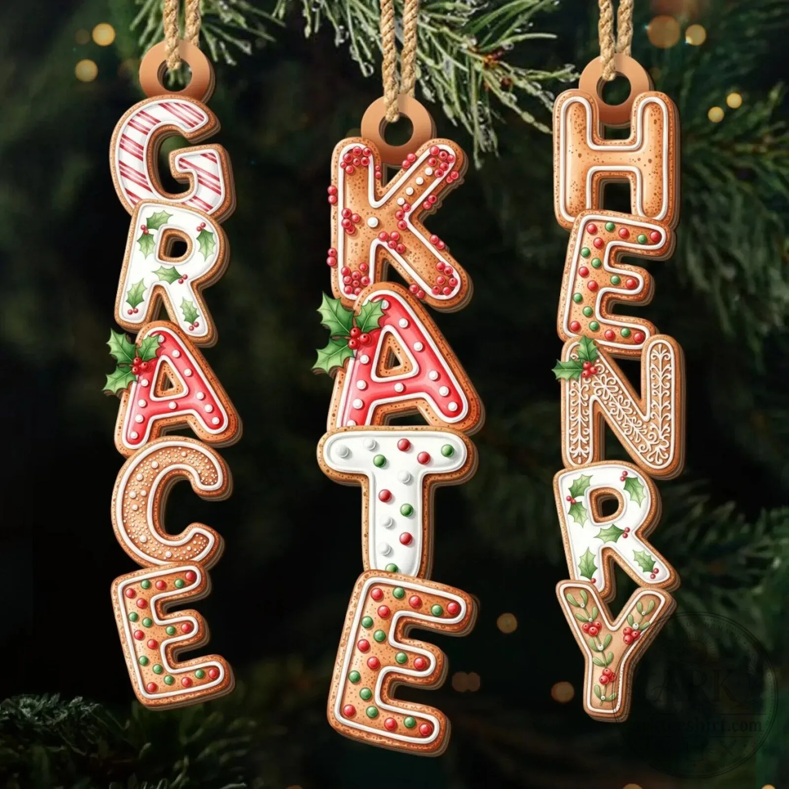 Personalized Gingerbread Cookie Letter Christmas Tree Ornament