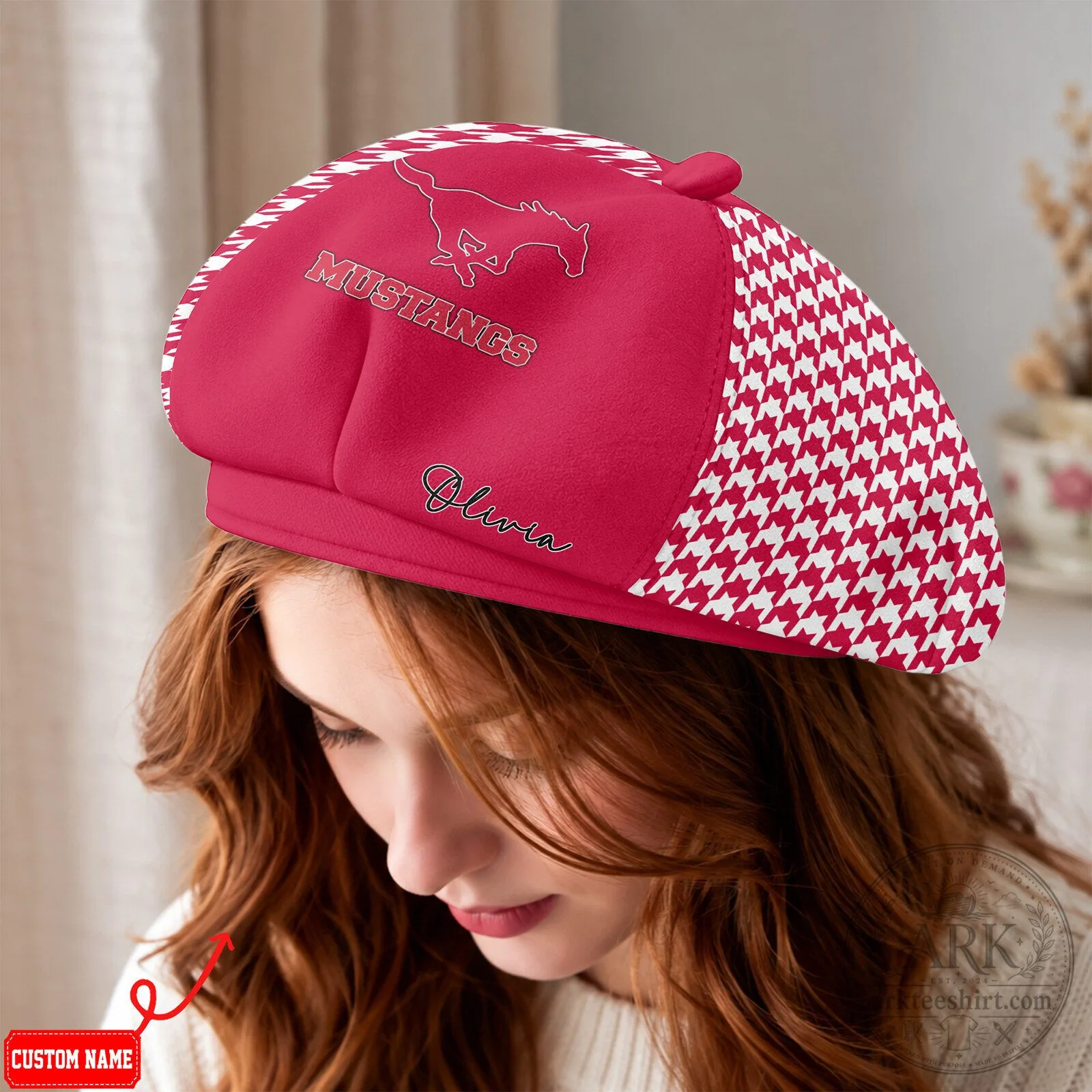 Southern Methodist University Mustangs Houndstooth Pattern Beret Hat