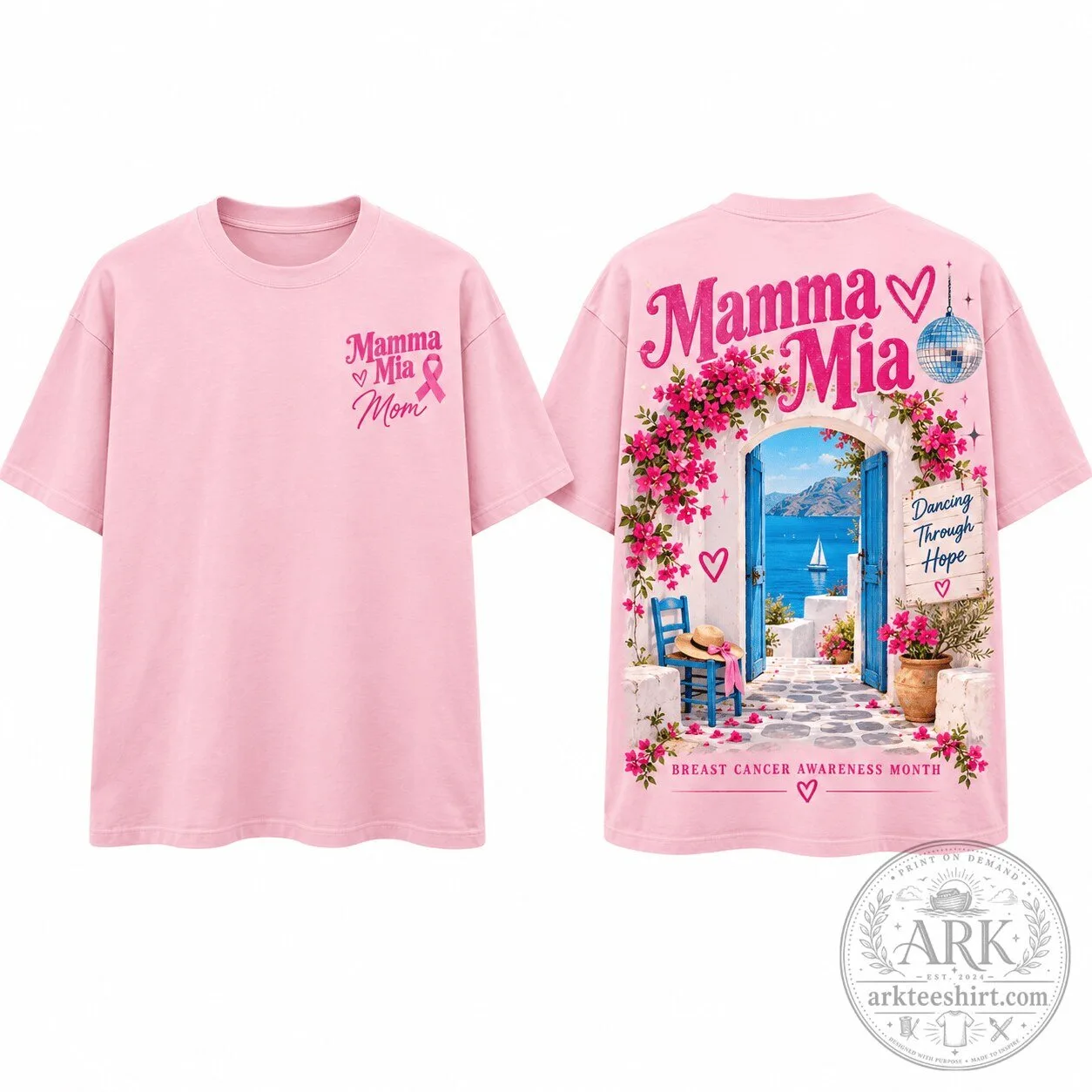 Mamma Mia Breast Cancer Awareness Month Dancing Through Hope T-Shirt