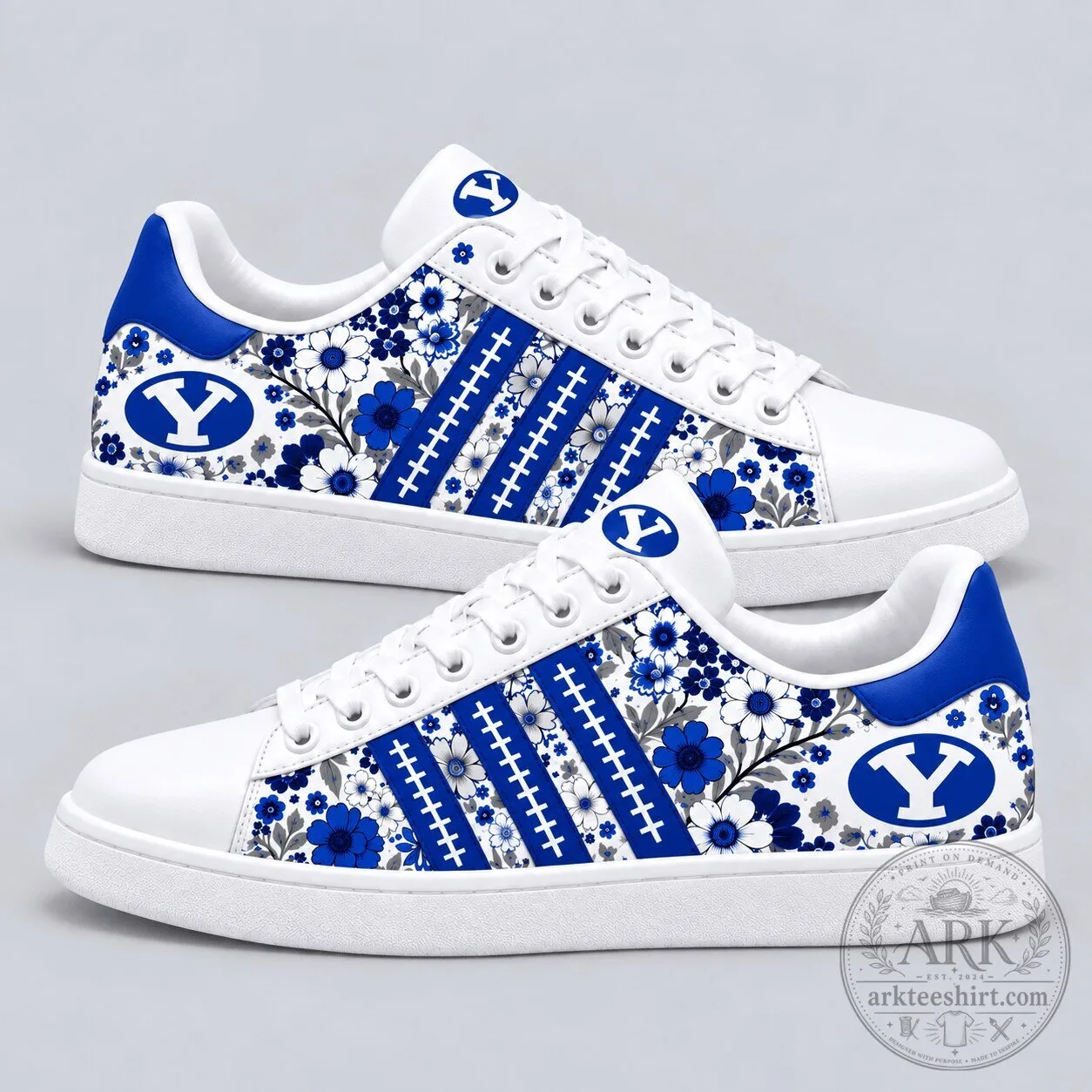 BYU Cougars Floral Pattern White And Blue Team Spirit Shoes