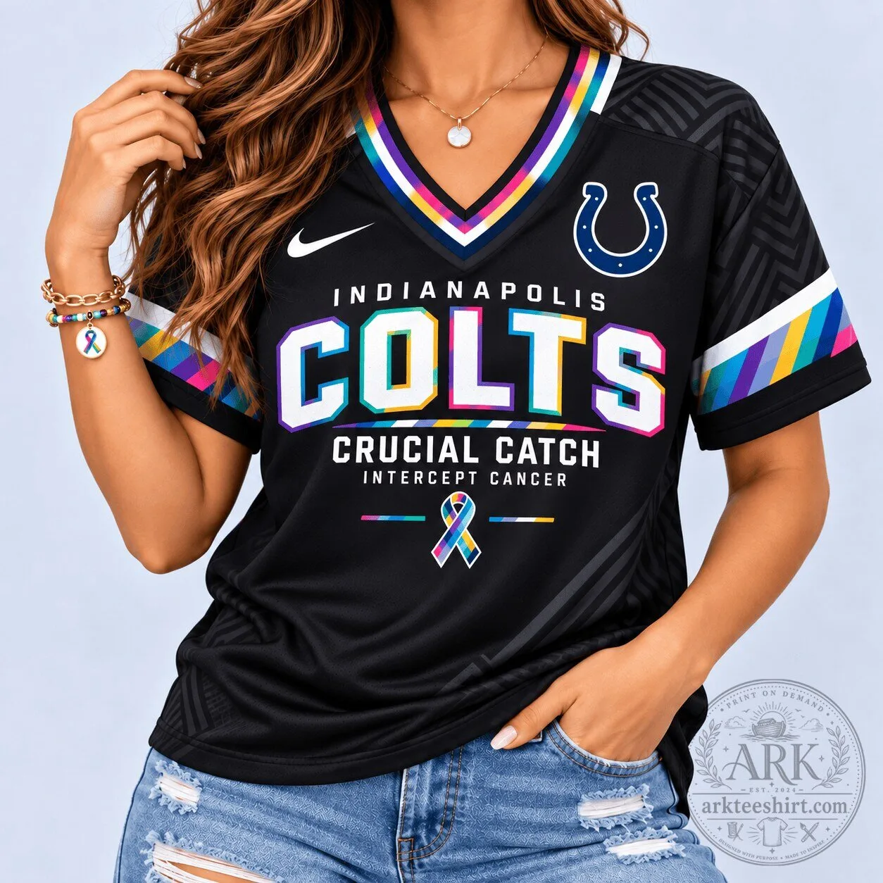 Indianapolis Colts Crucial Catch Intercept Cancer V-Neck Football Jersey