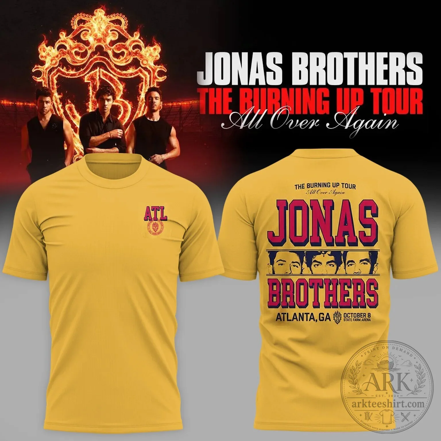 Jonas Brothers The Burning Up Tour All Over Again Atlanta Georgia Concert T-Shirt